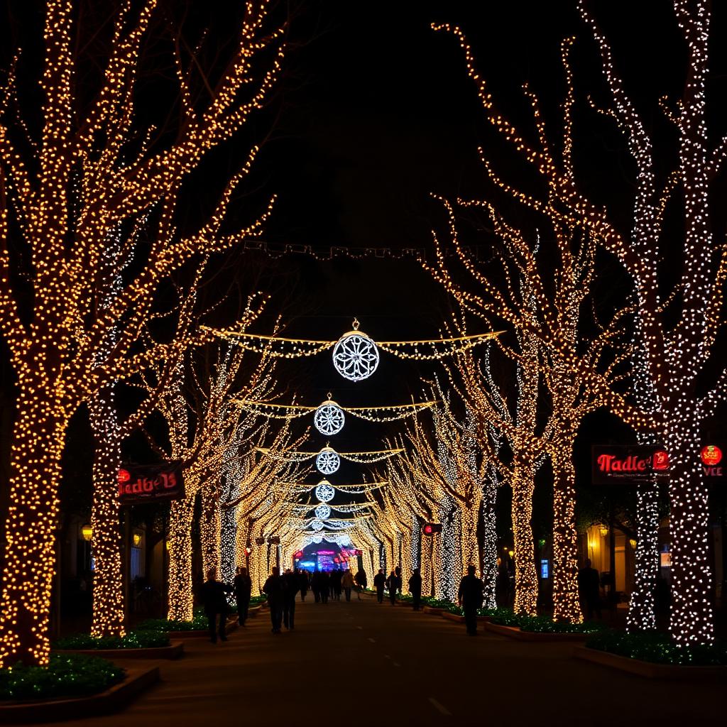 Rua iluminada do Natal Luz de Gramado à noite